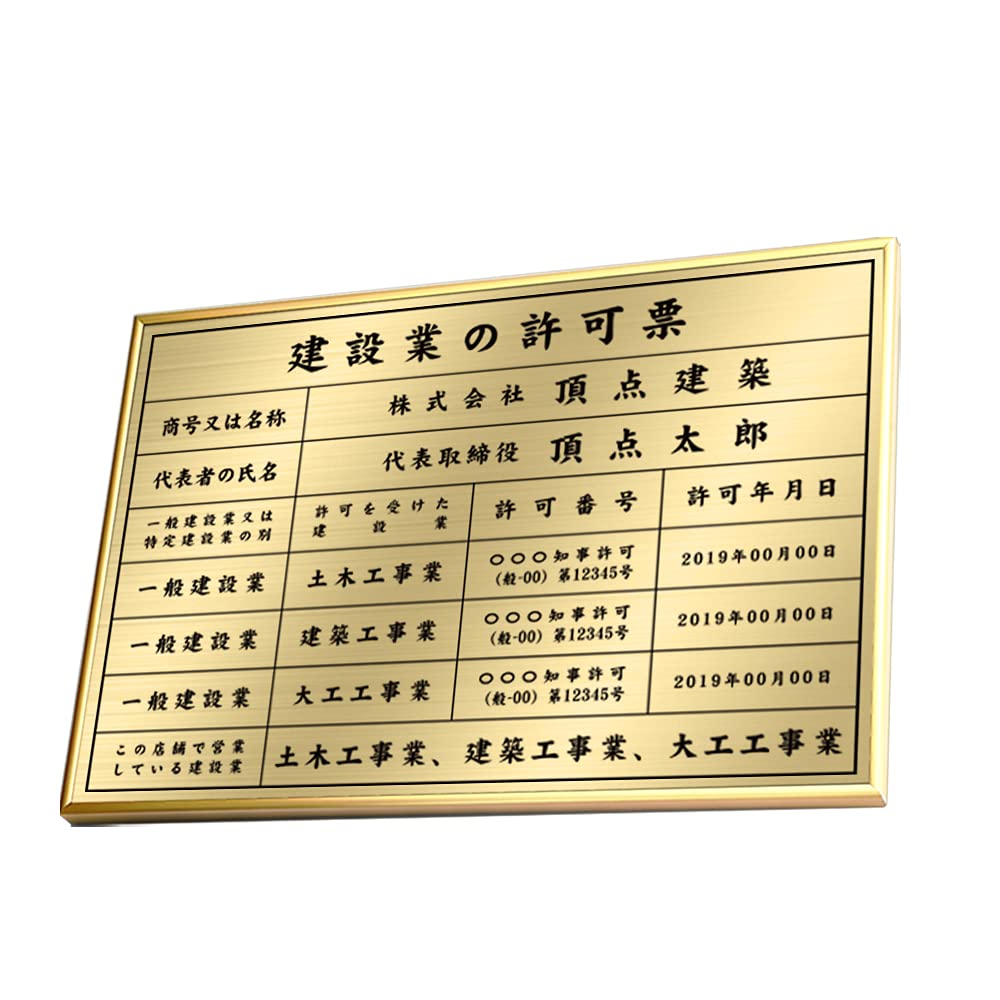 木製薬の金看板 Amazon | □【頂点看板】建設業の許可票 日本製 商売繁盛 金運